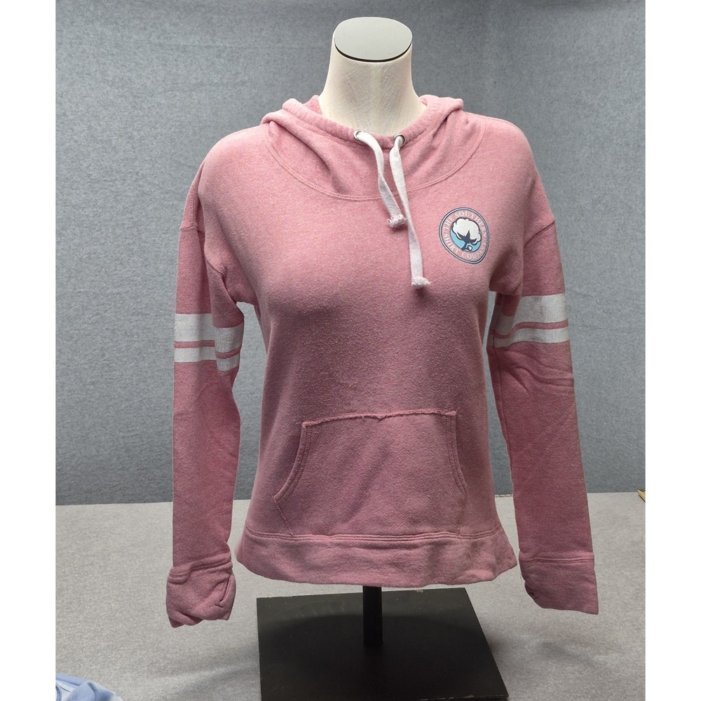Southern Shirt Co Hoodie Women Small Pink Sleeve Stripe Cotton Boll Back Graphic